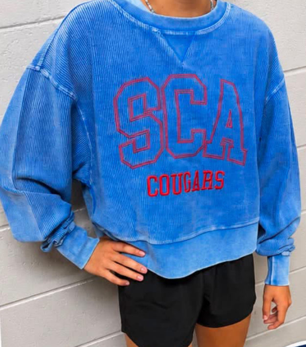 SCA Cougars Blue-Corded Crewneck