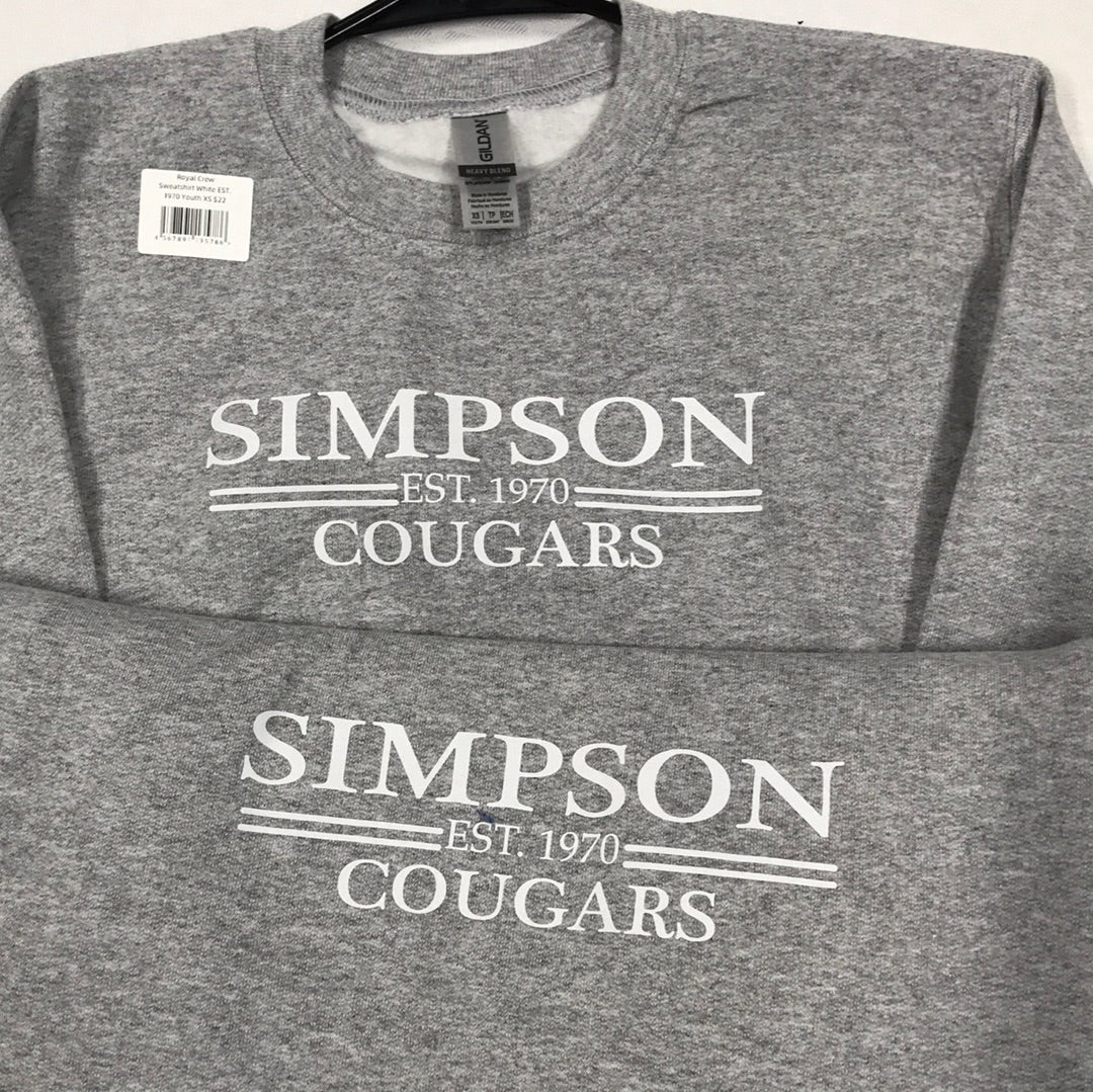 Grey Crew Sweatshirt White EST. 1970 Youth