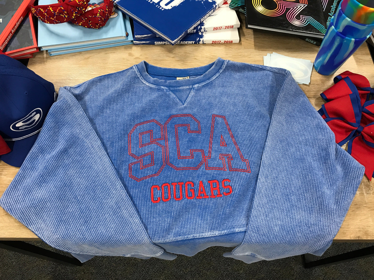 SCA Cougars Blue-Corded Crewneck