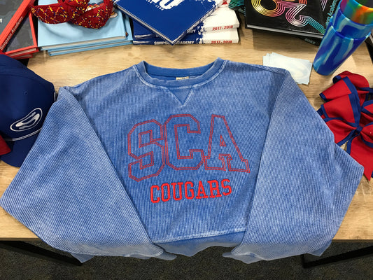 SCA Cougars Blue-Corded Crewneck