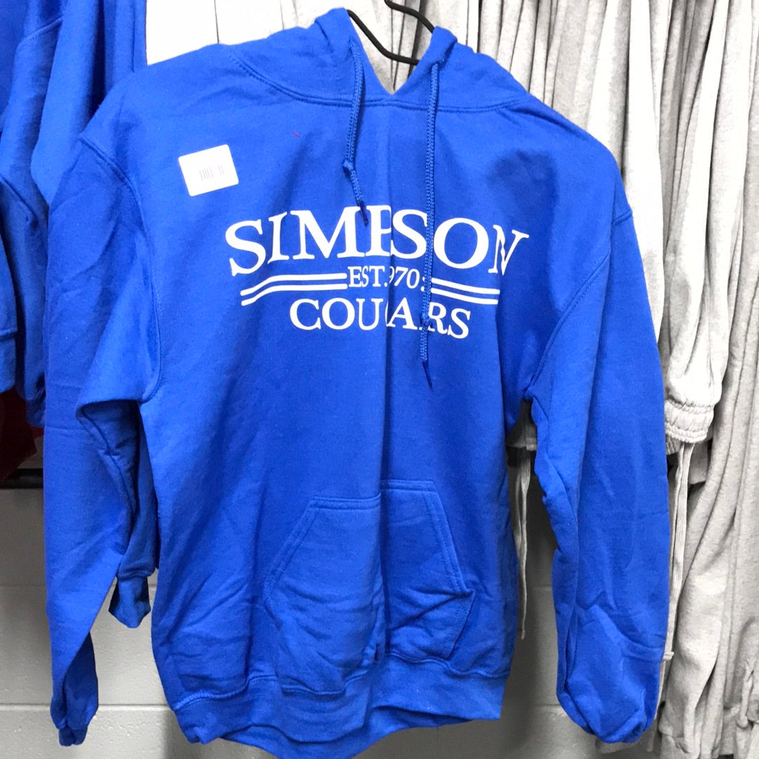 Royal Blue Hoodie White Simpson Cougars EST. 1970 YOUTH
