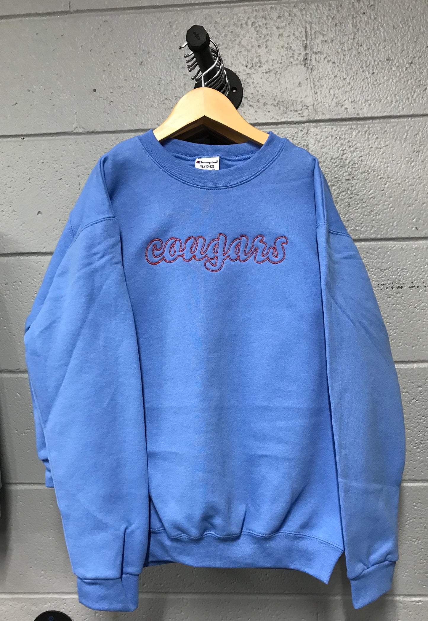 Youth Powder Blue Red Stitched Cougars Crewneck