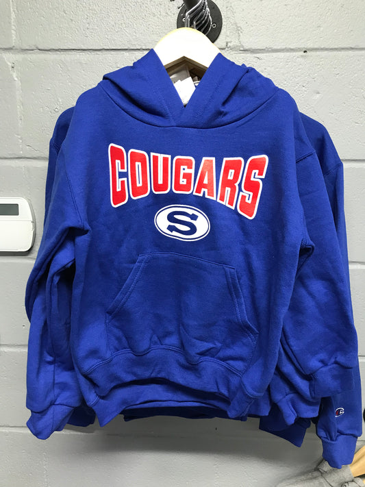Royal Blue Hoodie Red Cougars YOUTH