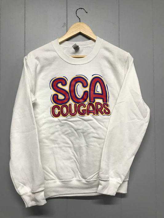 Youth white SCA COUGARS crewneck